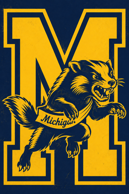 Michigan Wolverines Mascot Block M Wall Art