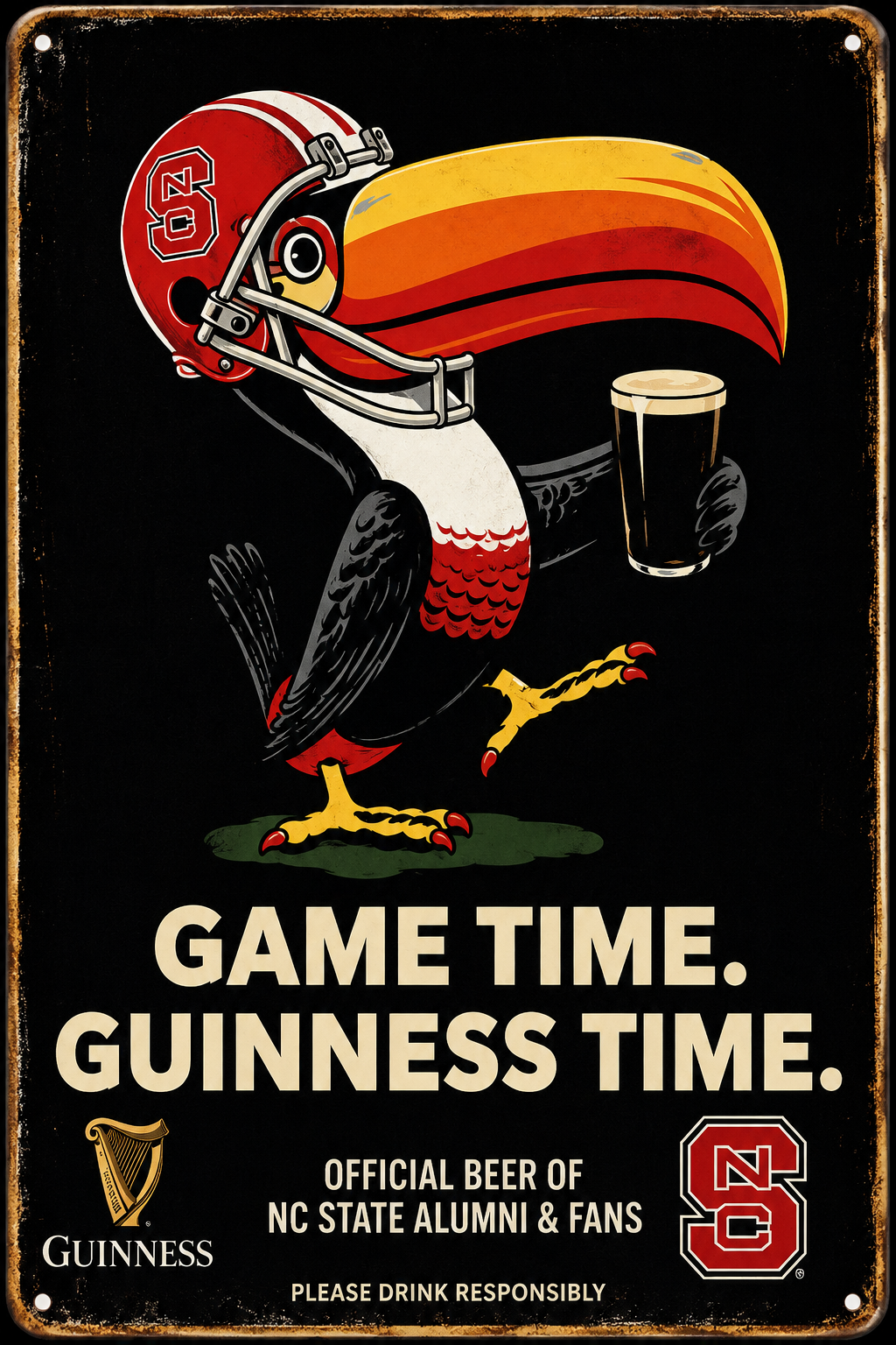 Game Time Guinness Time NC State Football Metal Wall Sign
