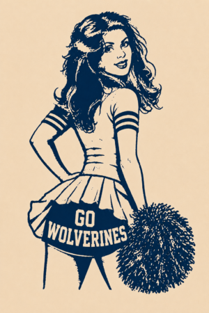Go Wolverines Cheerleader Monochrome Wall Art
