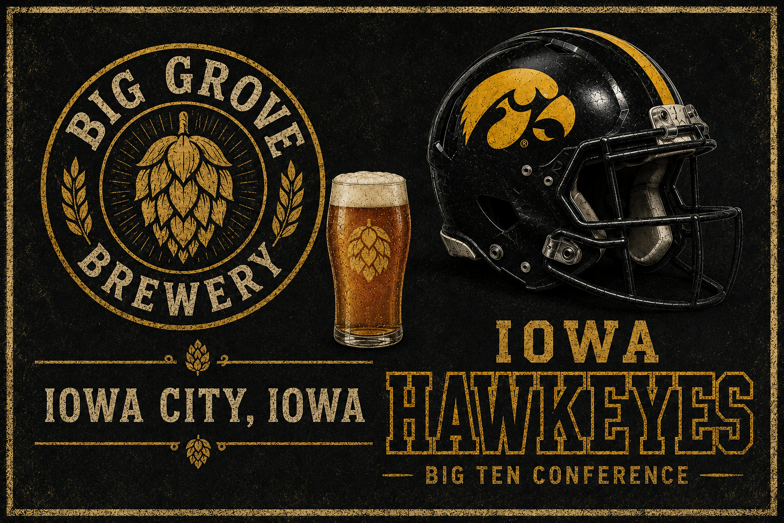 Iowa City Hawkeyes Brewery Helmet & Beer Wall Art