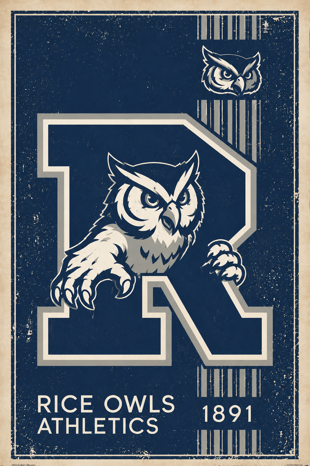 Rice Owls Athletics Vintage-Style Owl Wall Art