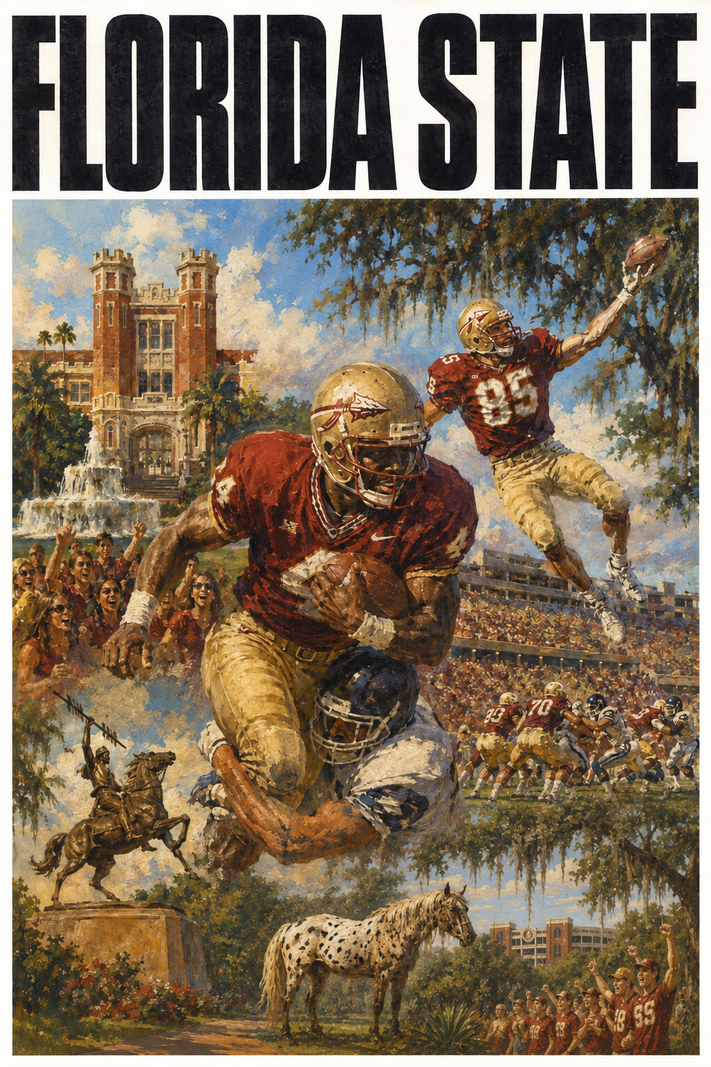 Florida State Football Players Campus Scene Wall Art
