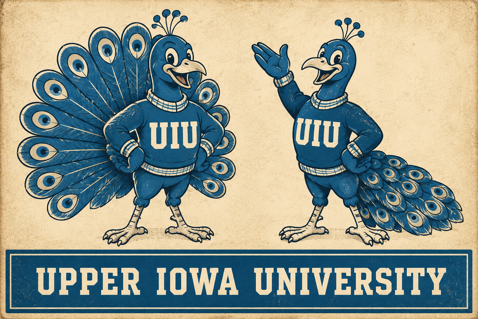 Upper Iowa University Peacock Duo Vintage-Style Wall Art