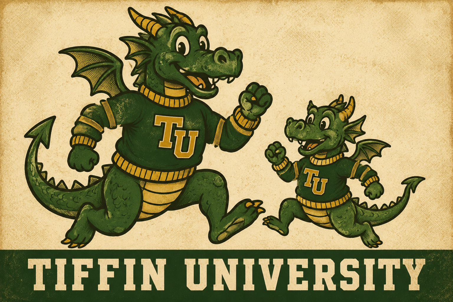 Tiffin University Dragon Duo Vintage-Style Wall Art