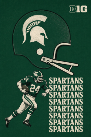 Vintage-Style Spartans Football Helmet and Player Wall Art