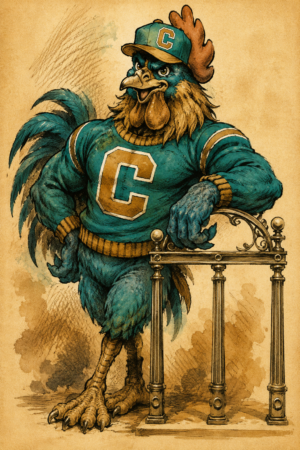 Teal and Gold Rooster Football Illustration Wall Art