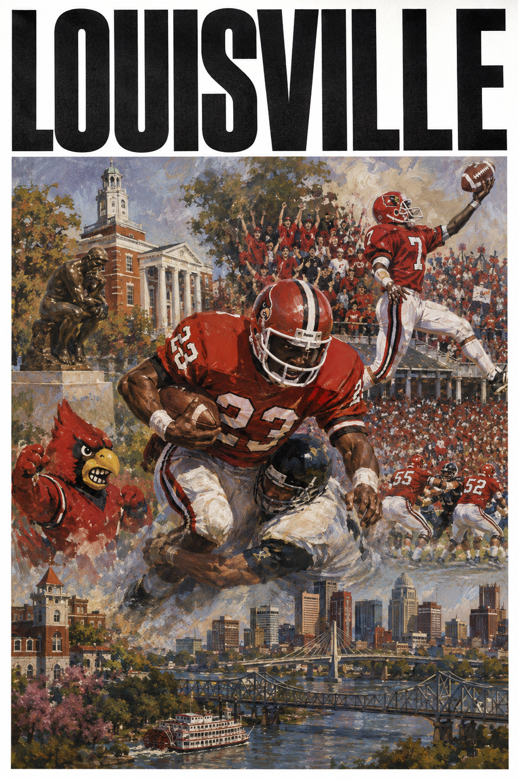 Louisville Football Scenic Vintage-Style Wall Art Poster