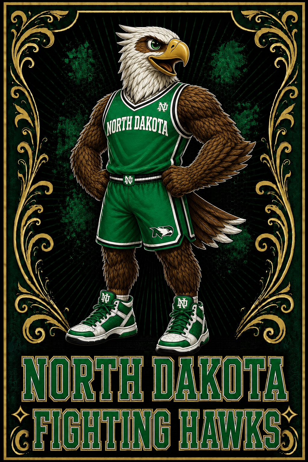 North Dakota Fighting Hawks Eagle Basketball Wall Art