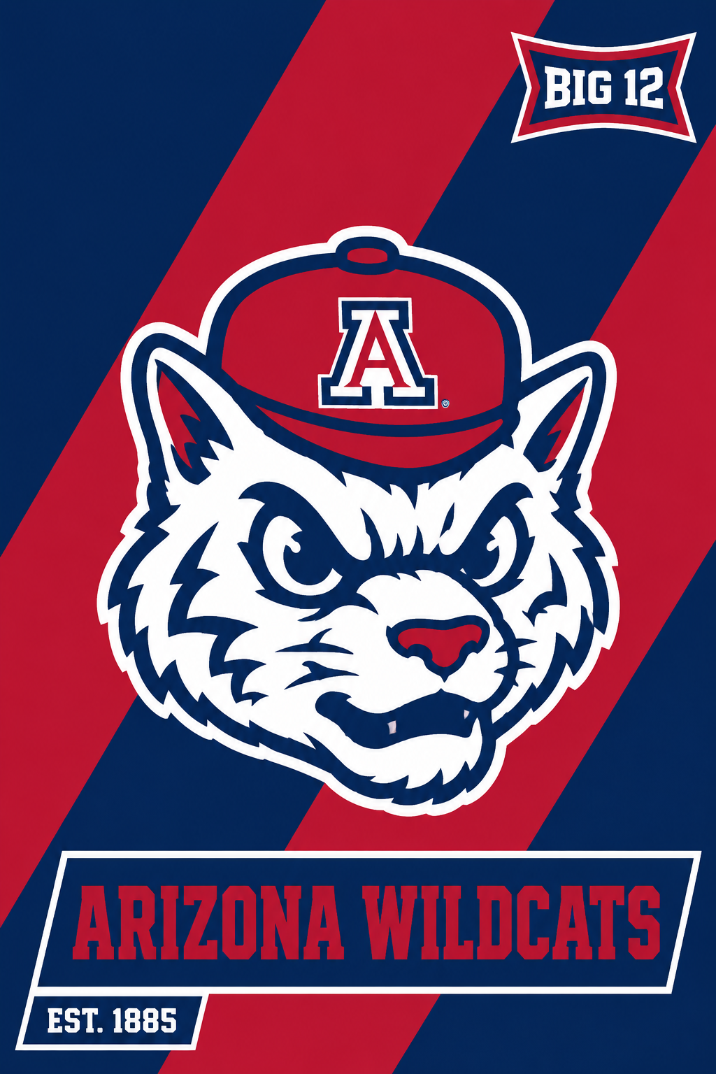 Arizona Wildcats Big 12 Red and Navy Wall Art Print