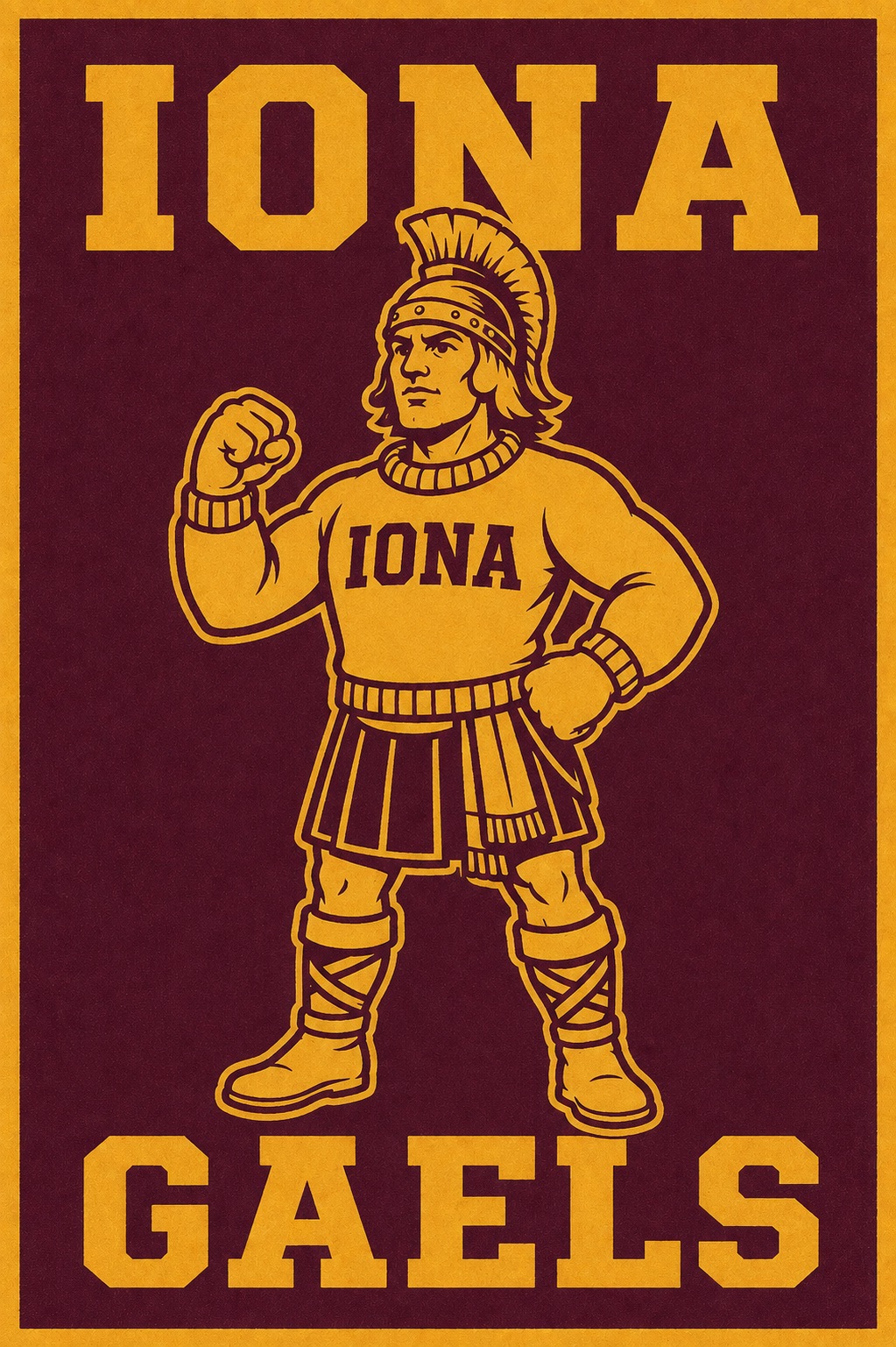 Iona Gaels Warrior Mascot Maroon and Gold Wall Art
