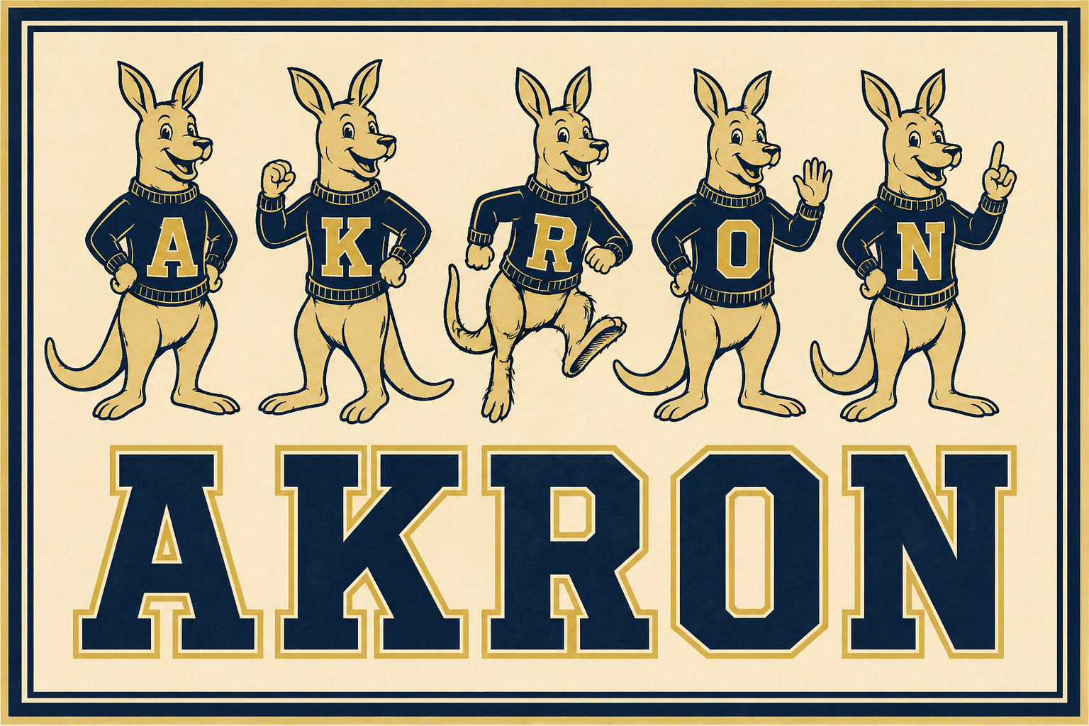 Akron Kangaroo Lettering Wall Art Print