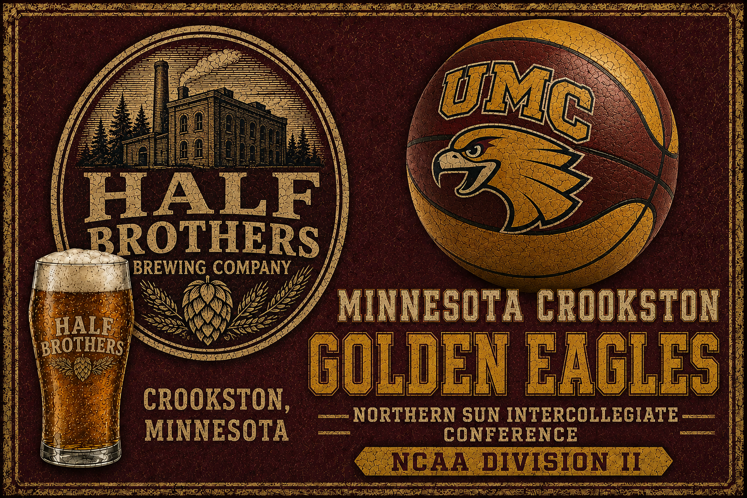 UMC Minnesota Crookston Golden Eagles Half Brothers Wall Art