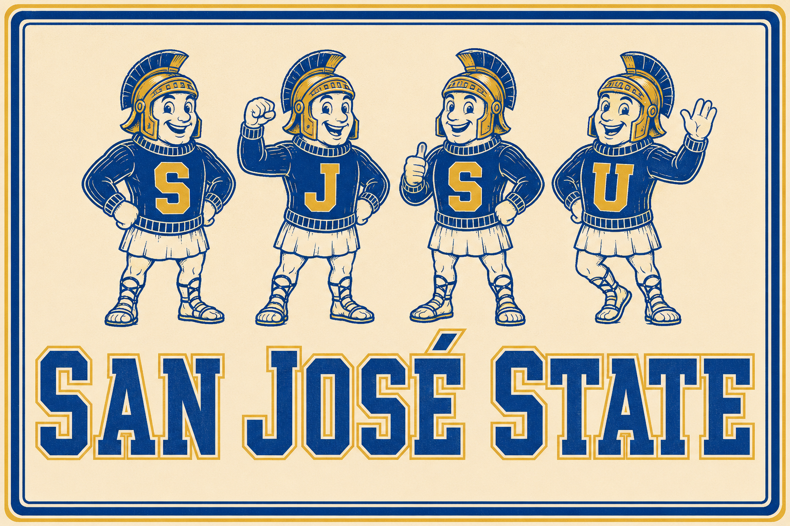 San Jose State Cartoon Helmeted Figures Wall Art