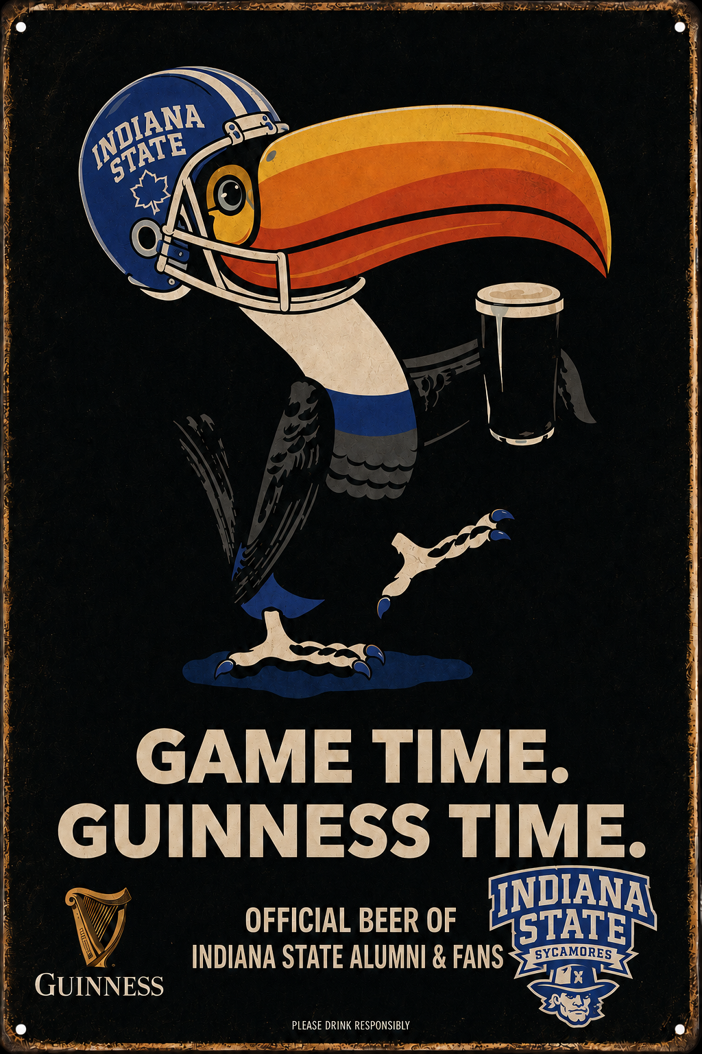 Indiana State Football Guinness Game Time Metal Sign