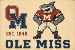 Vintage-Style Ole Miss Shark Football Mascot Wall Art