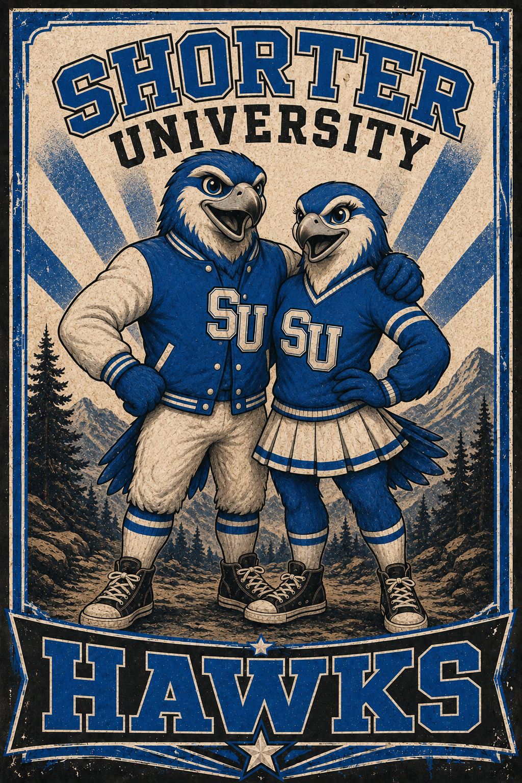 Shore University Hawks Eagle Mascots Vintage-Style Wall Art