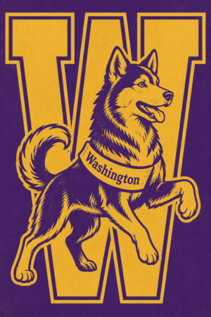 Washington Husky Dog Purple and Gold W Graphic