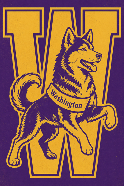 Washington Husky Dog Purple and Gold W Graphic