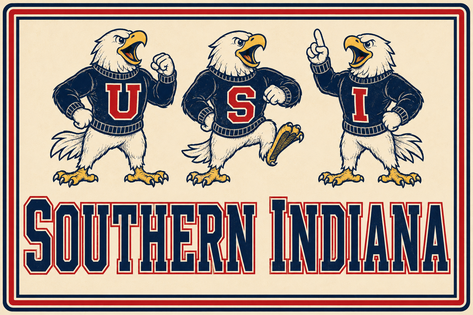 Southern Indiana Eagle Trio Retro-Style Printed Wall Art