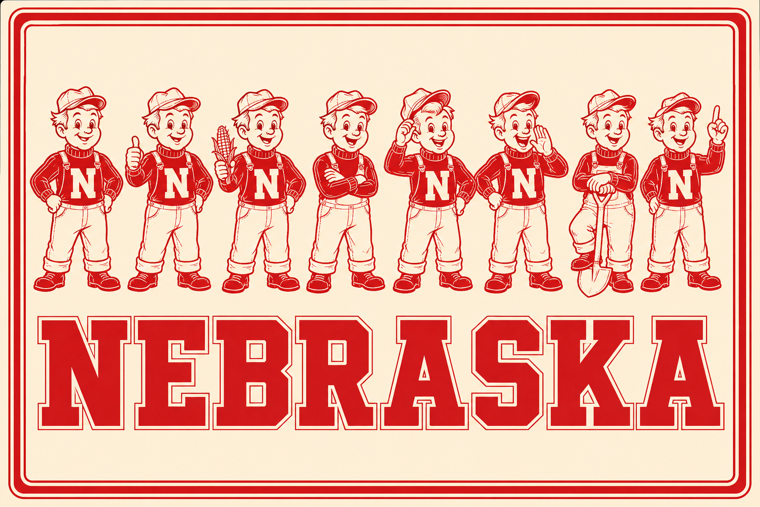 Nebraska Cartoon Boys Vintage-Style Printed Wall Art
