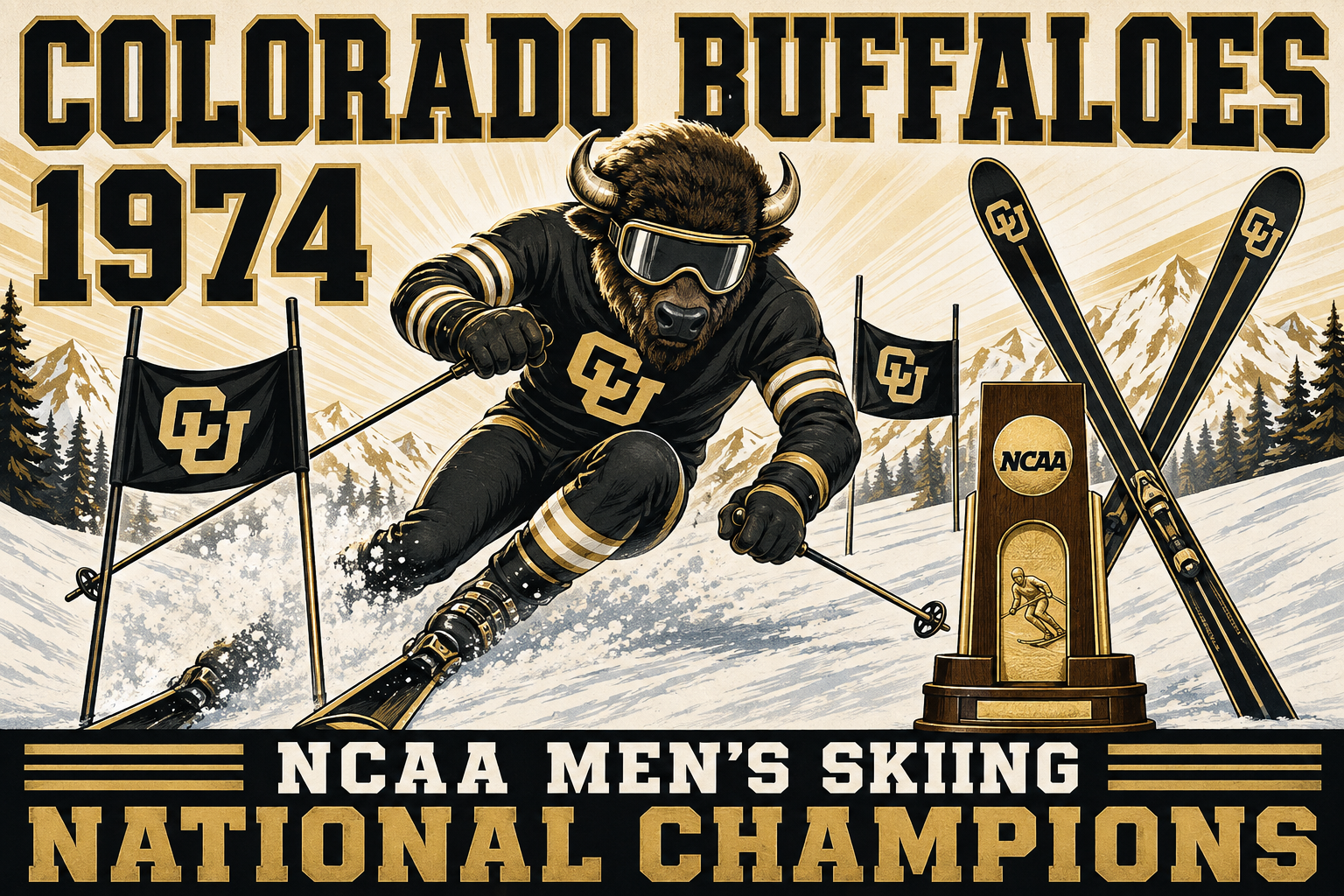 Colorado Buffaloes 1974 NCAA Skiing Champions Wall Art
