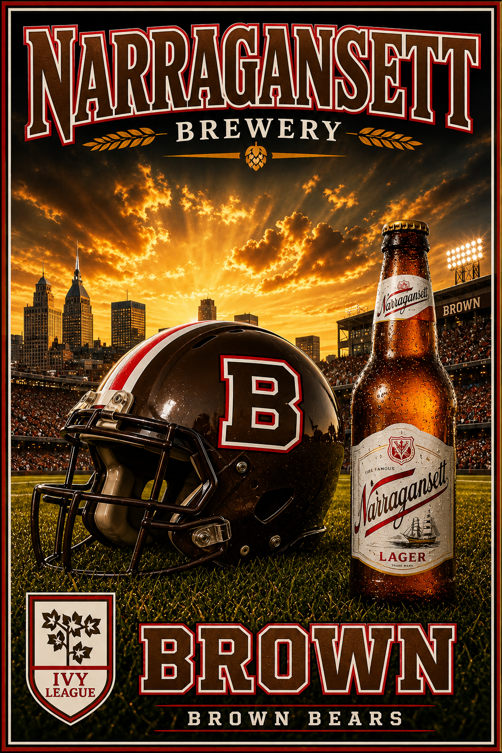 Narragansett Brewery Brown Bears Football Wall Art