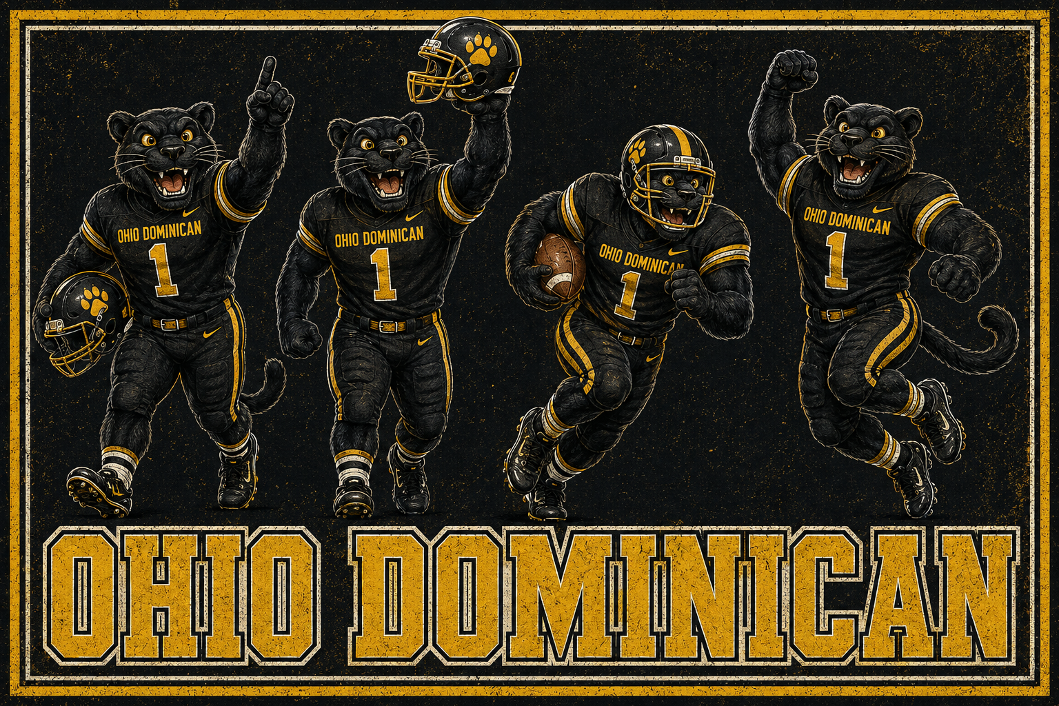Ohio Dominican Black and Gold Football Panther Wall Art