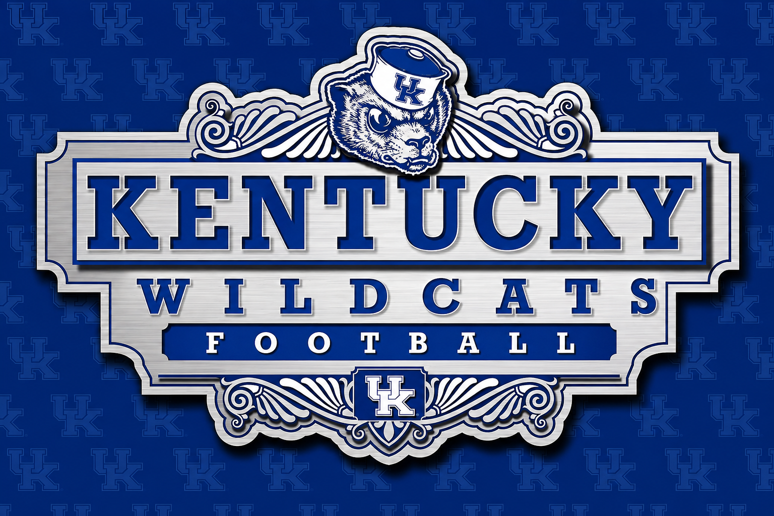 Kentucky Wildcats Football Ornate Blue and Silver Wall Sign