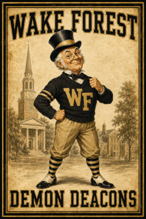 Vintage Wake Forest Demon Deacons Football Wall Art