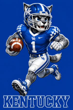 Blue Football Cat Mascot Kentucky-Themed Wall Art
