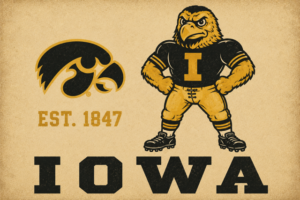 Vintage-Style Iowa Hawk Mascot IOWA Wall Art