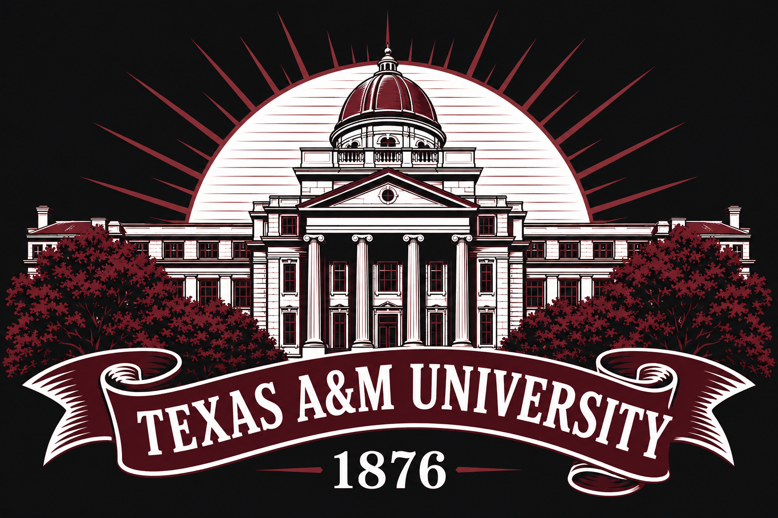 Texas A&M University 1876 Vintage-Style Building Print