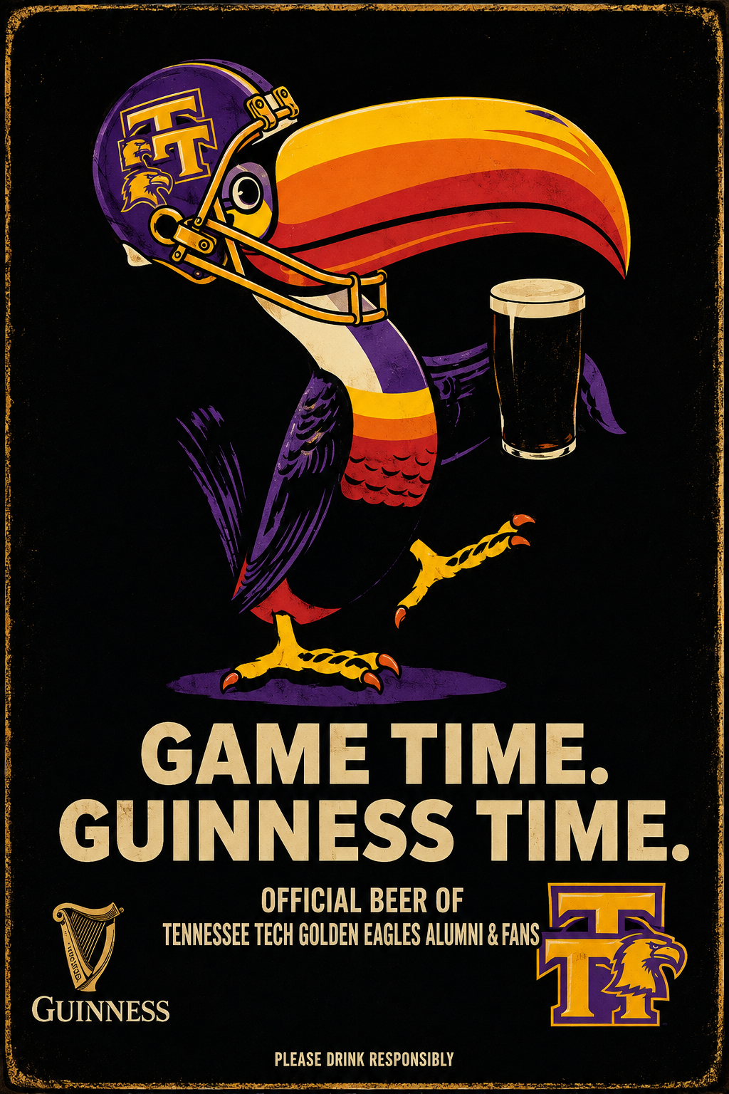 Tennessee Tech Golden Eagles Guinness Game Time Wall Art