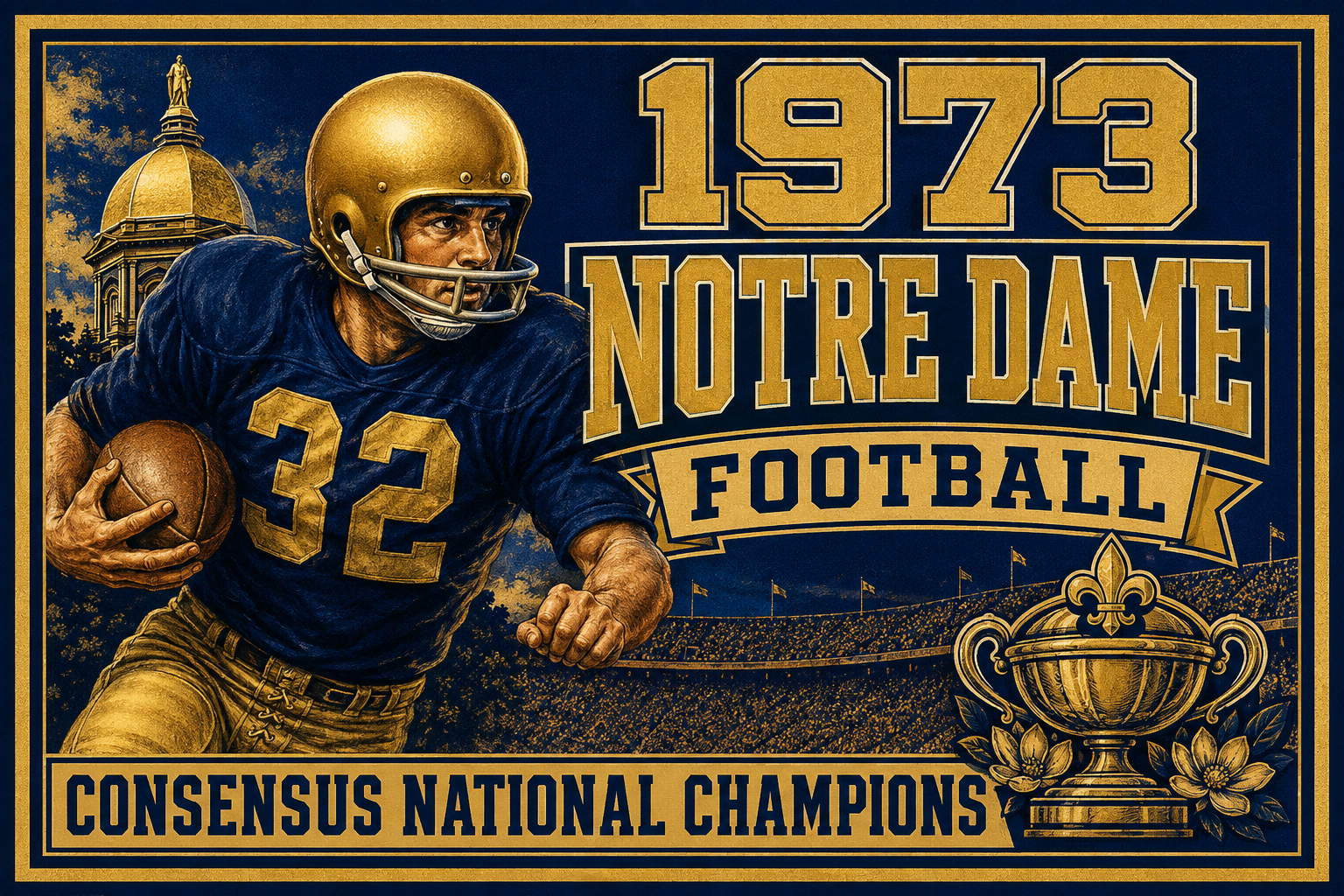 1973 Notre Dame Football Consensus National Champions Wall Art