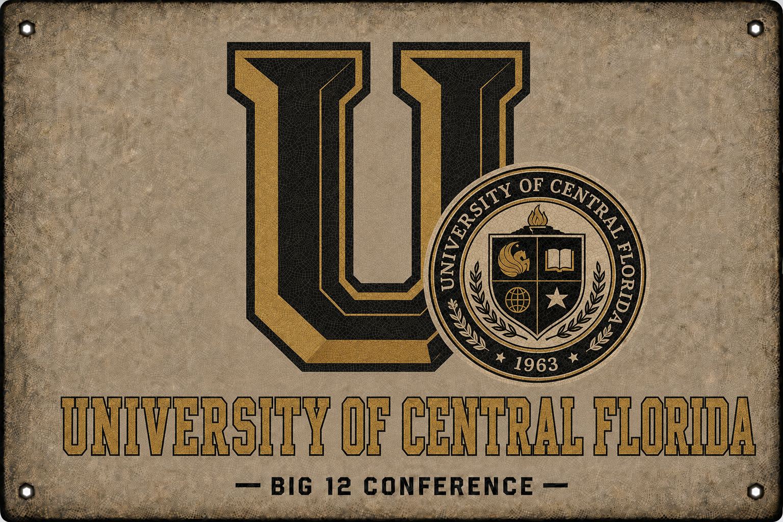 University of Central Florida Black and Gold Vintage-Style Wall Sign