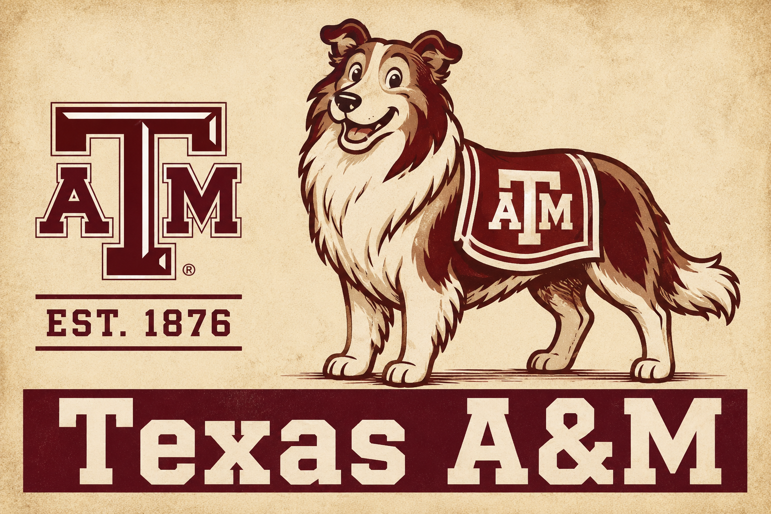 Texas A&M Illustrated Dog Vintage-Style Wall Art