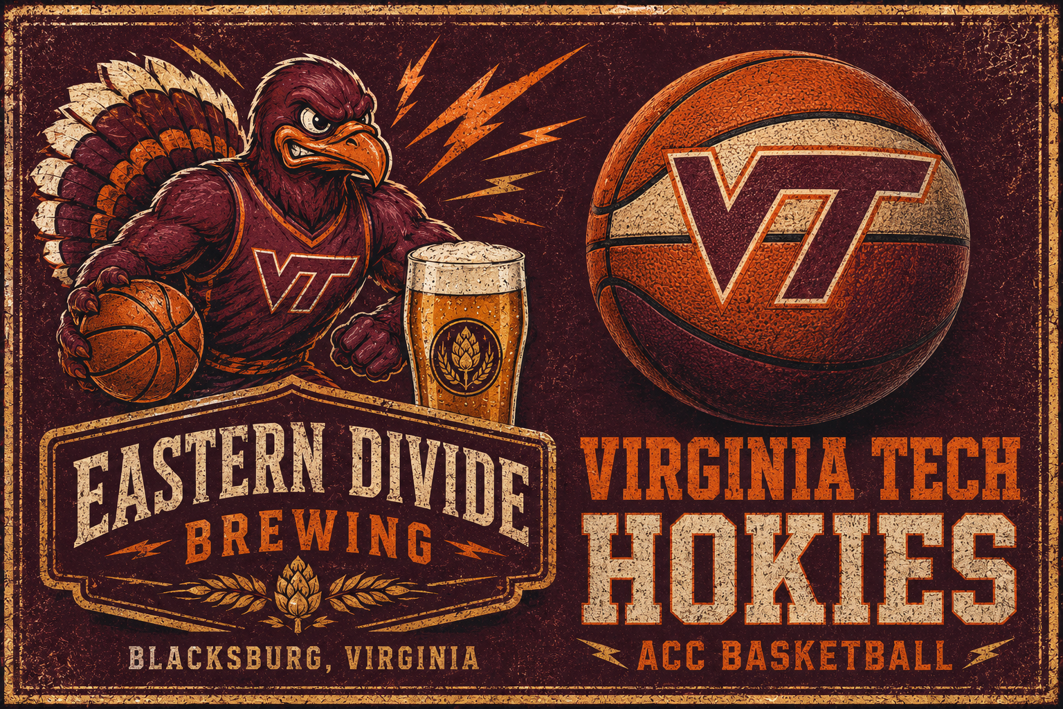 Vintage-Style Virginia Tech Hokies Basketball Wall Art