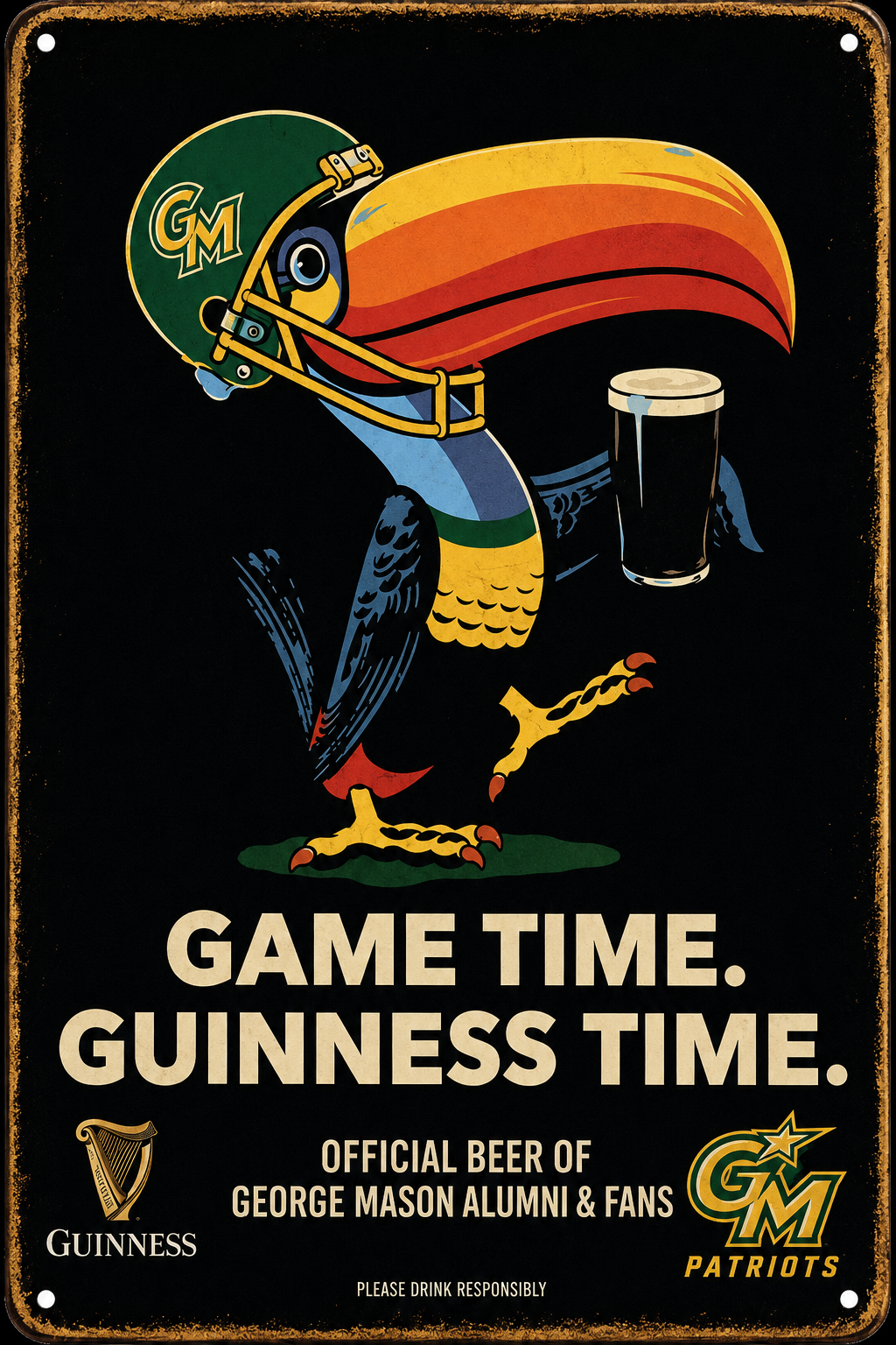 Game Time Guinness Toucan George Mason Style Metal Sign