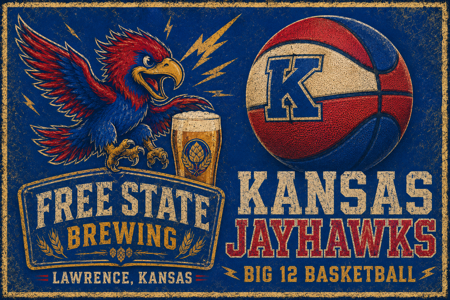 Kansas Jayhawks Big 12 Basketball Brewing Wall Art
