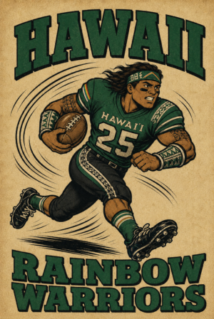 Hawaii Rainbow Warriors Football Player Wall Art