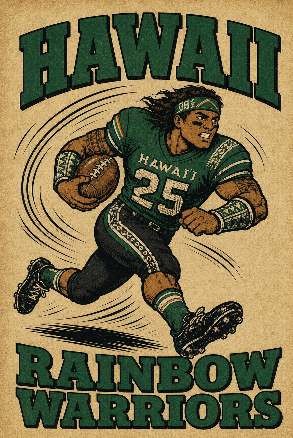 Hawaii Rainbow Warriors Football Player Wall Art
