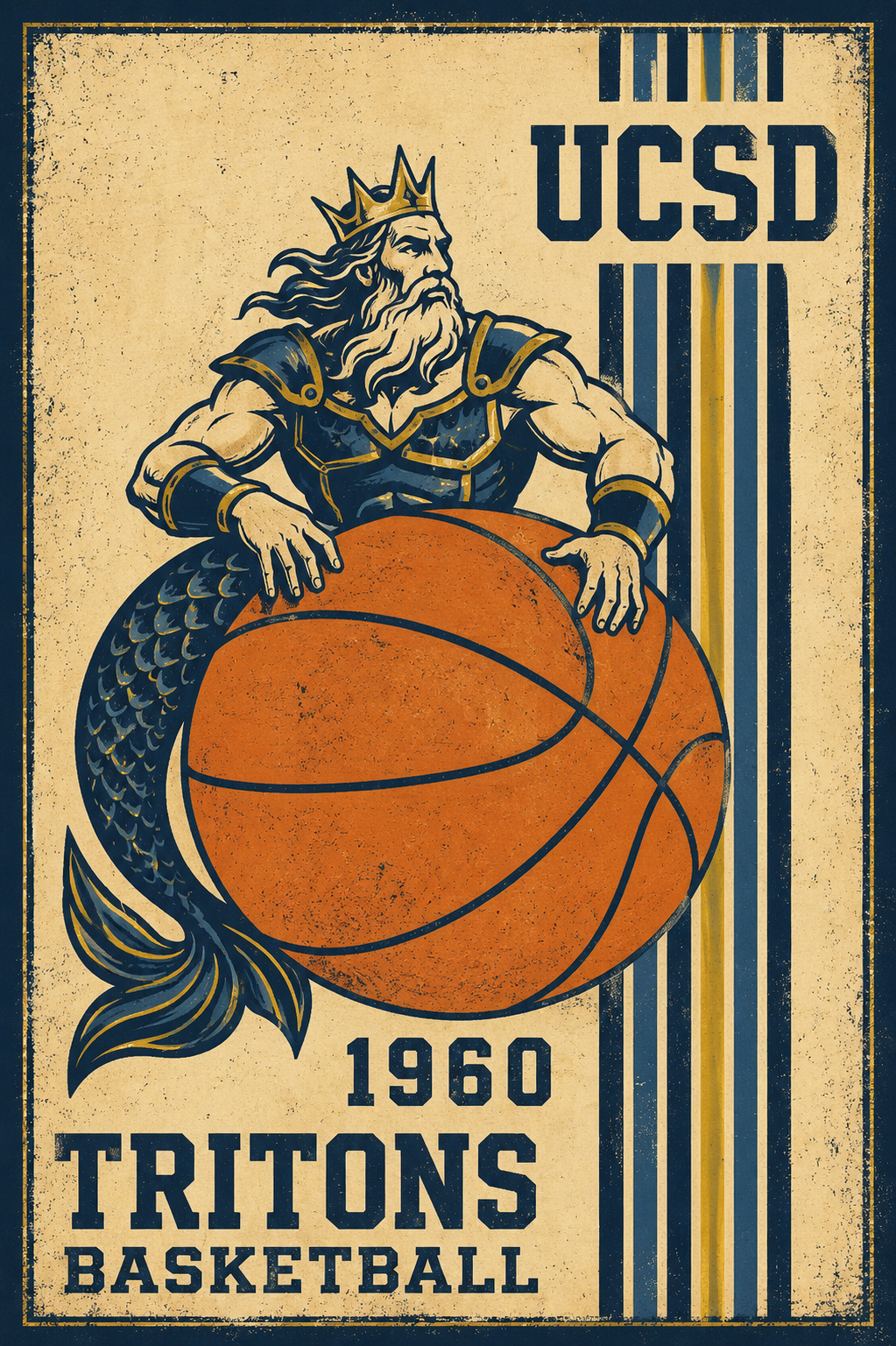 UCSD Tritons 1960 Basketball Mermaid King Wall Art