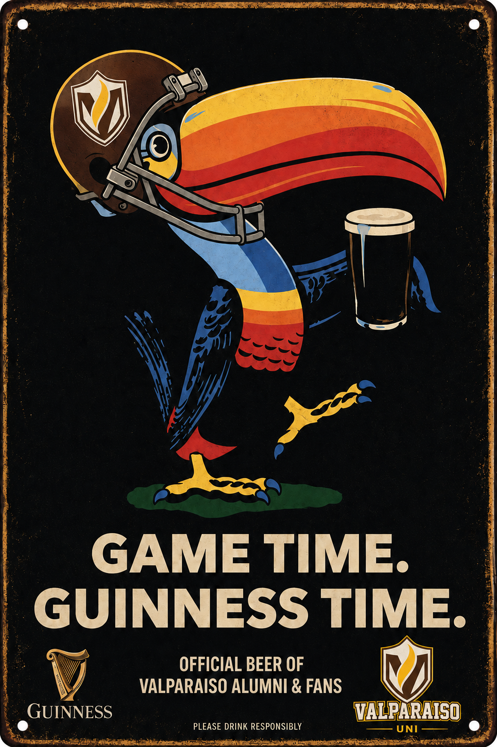 Guinness Valparaiso Football Game Time Vintage-Style Metal Sign