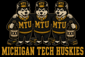 Michigan Tech Huskies MTU Three-Husky Vintage Illustration