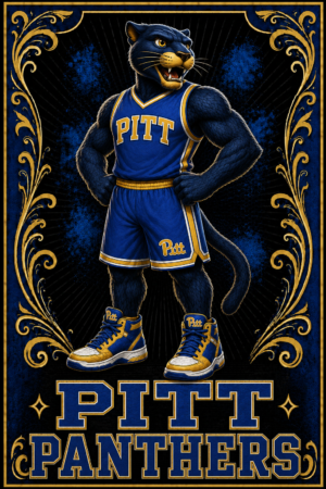 Pitt Panthers Blue and Gold Panther Basketball Wall Art