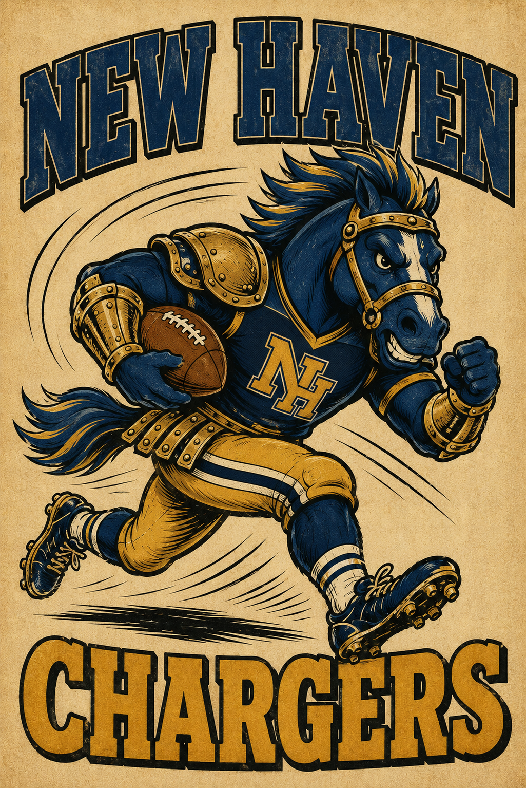 New Haven Chargers Football Horse Vintage-Style Wall Art