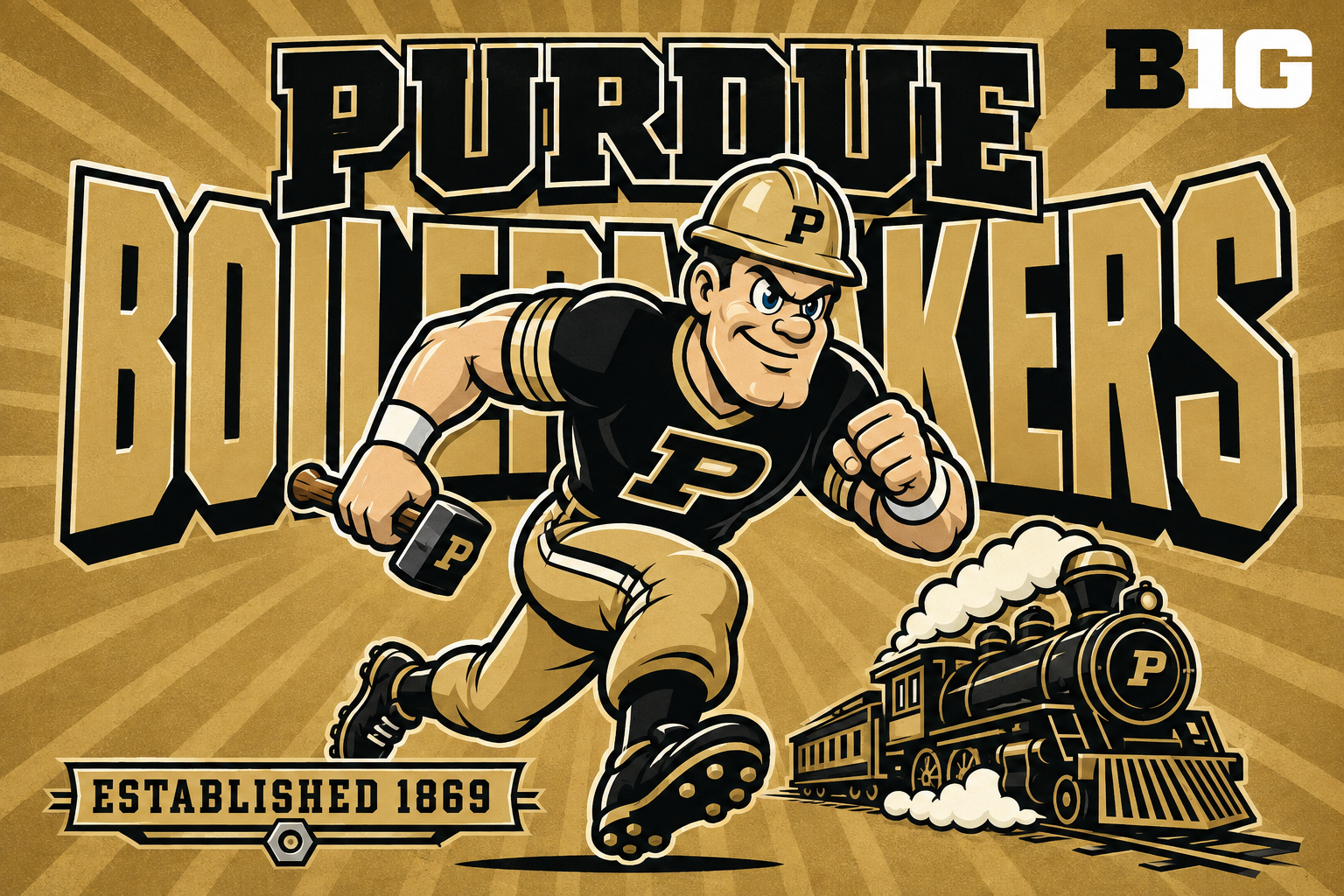 Purdue Boilermakers Vintage-Style Train Mascot Wall Art