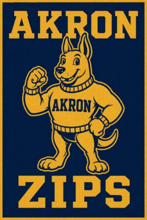 Akron Zips Kangaroo Navy and Gold Wall Art