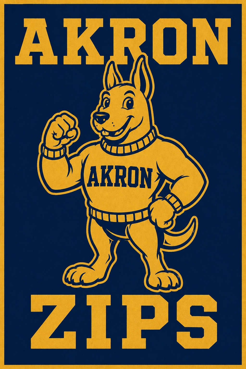 Akron Zips Kangaroo Navy and Gold Wall Art