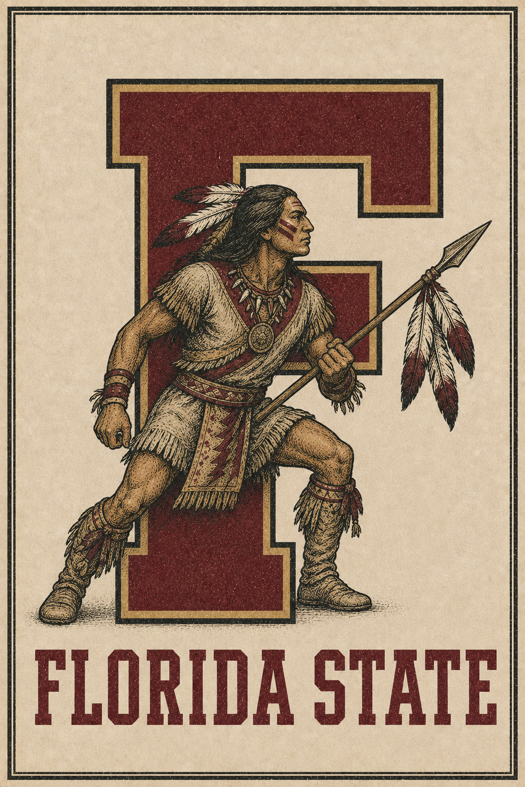 Florida State Warrior Vintage-Style Printed Wall Art